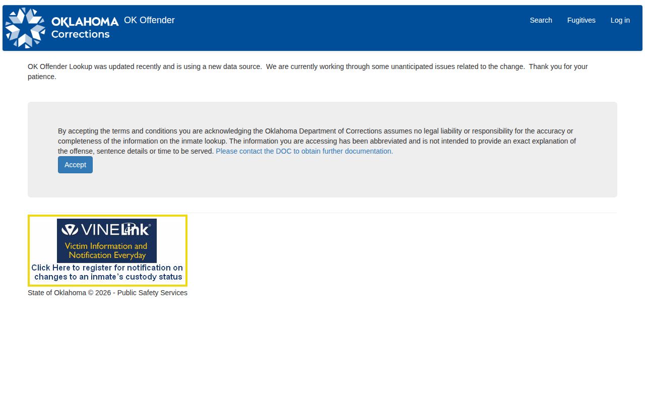 Oklahoma Department of Corrections offender lookup for LeFlore County state custody records